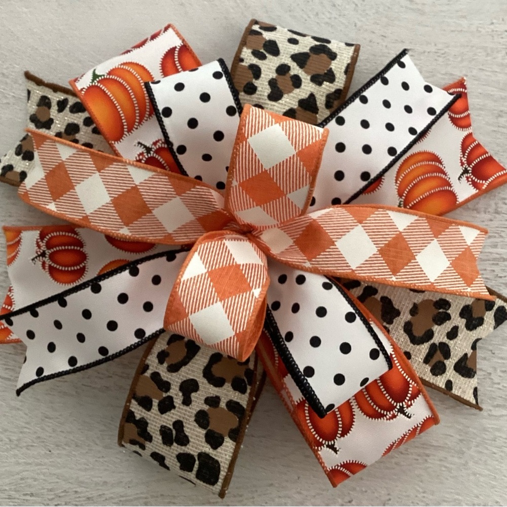 Orange and Black Patterned Pumpkin Fall Bow
